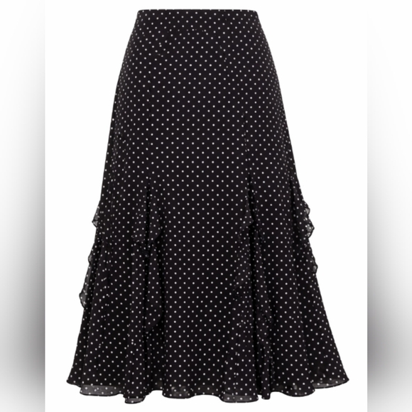 Lauren Ralph Lauren Silk Polka Dot Ruffled Midi Skirt Black White Size 14 / XL - Picture 4 of 6